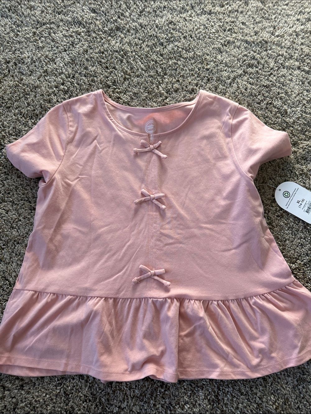 wonder nation Light Pink Peplum Tee with Front Bows